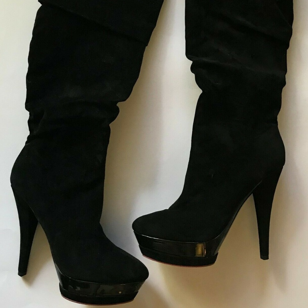 Black Platform Pink Bottoms High Heel Boots Size 8